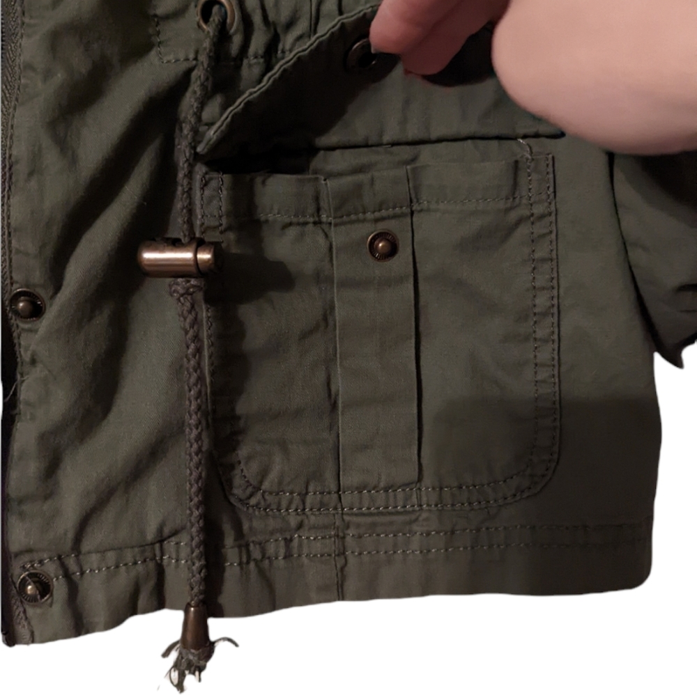 Ashley International Military Cotton Olive Zip Pull Tab Elastic Utility Jacket - Picture 5 of 15